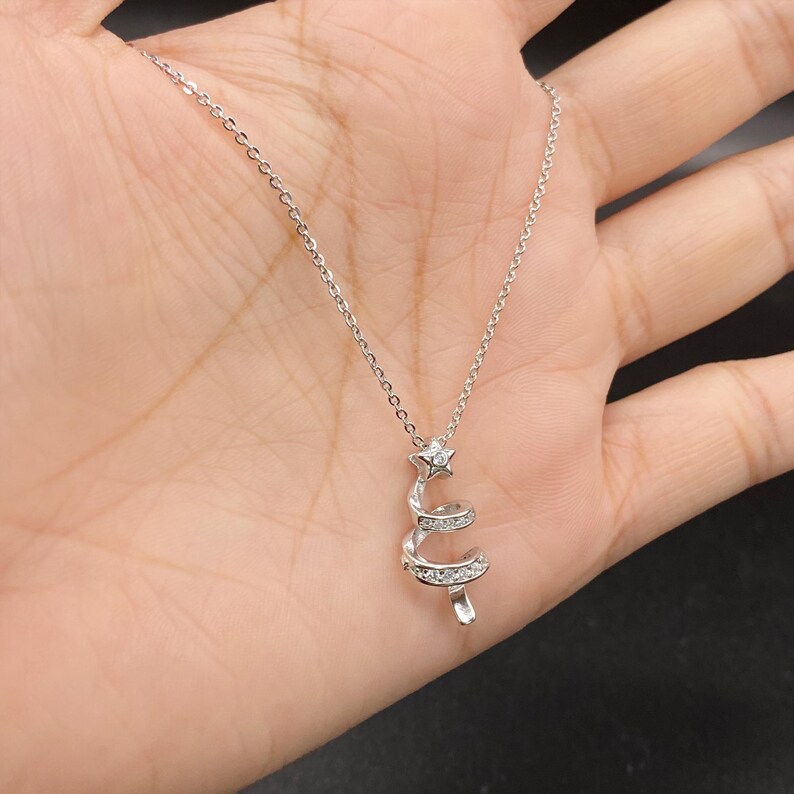 Lucky Star Christmas Tree Pendant Xmas Tree With White Zircon Silver Necklace Gift for Her