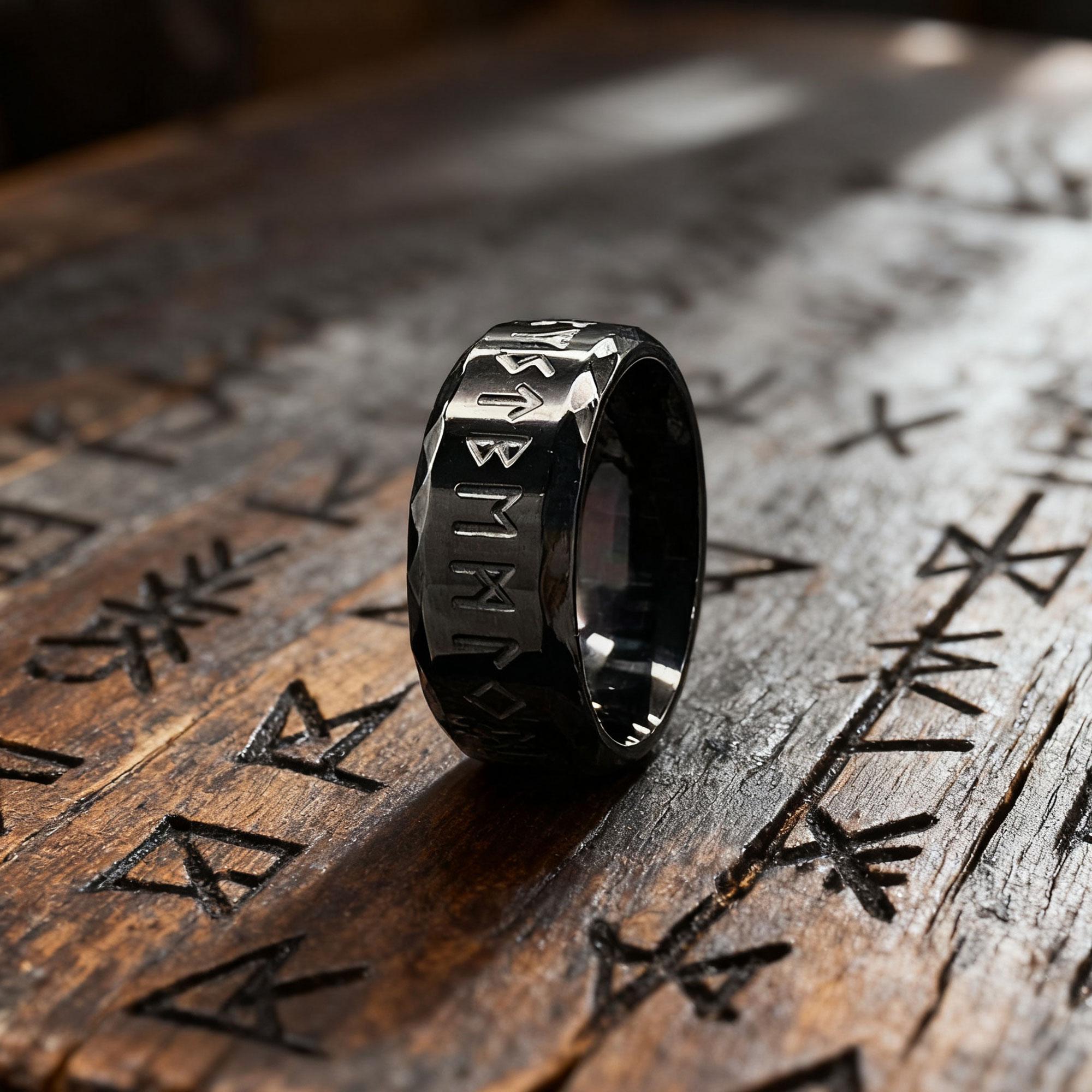 Bague Chevalière Viking En Acier Noir Et Or - Taille 07 (54mm) - NEUVE Avec étiquettes