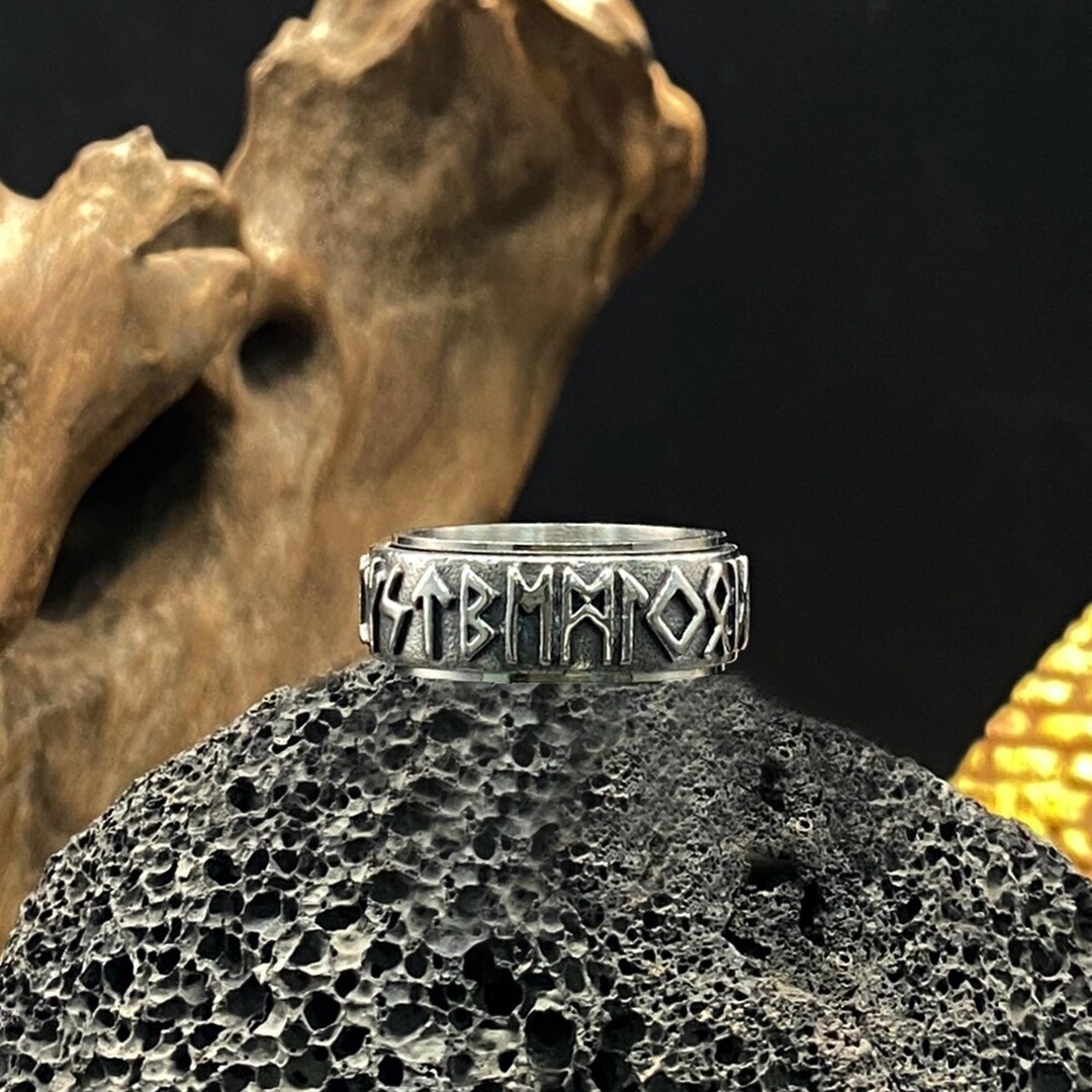 Retro Nordic Viking Mythical Rune Ring With High Speed Rotating Letter ...