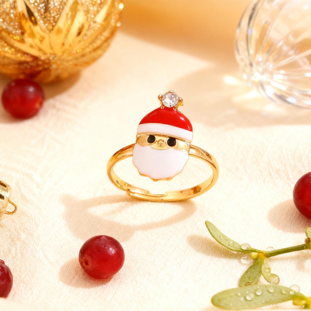 Chrsmas Rings Gold Santa Claus Ring: Enamel Christmas Jewelry - Etsy