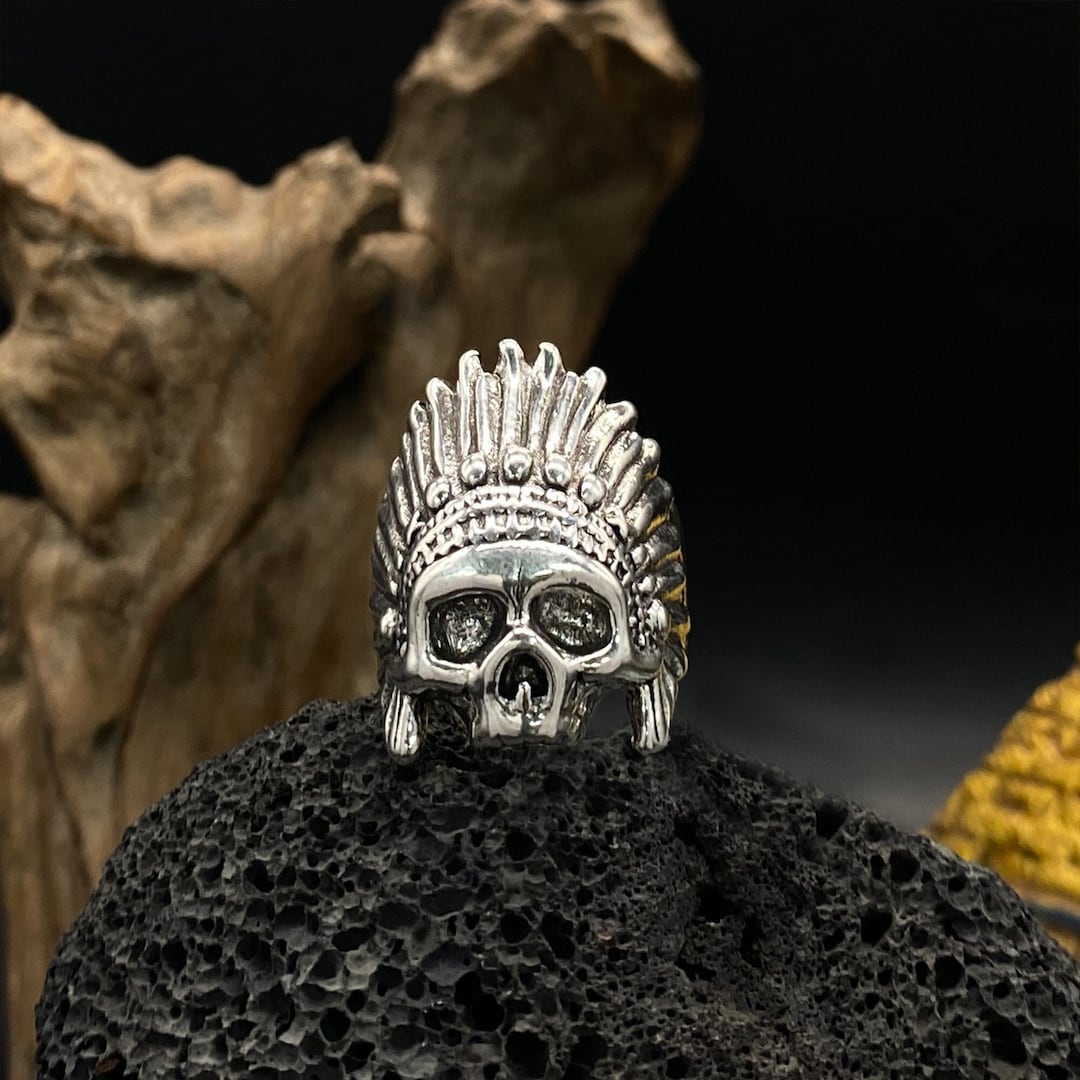 Retro Indian Skull Head Ring Skeleton Trendy Male Dominance Dark