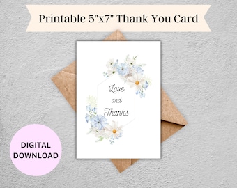Love and Thanks Thank You Card Framed by Painted Sky Blue Flowers