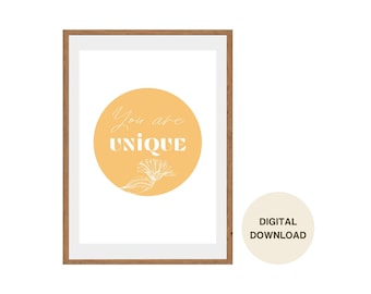 Yellow Quote Wall Art: “You are unique” - Digital Download