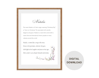 Natalia Name Art Print – Elegant Personalized Wall Decor with Poem