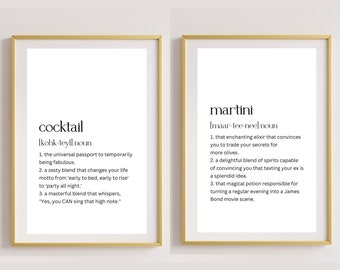 Cocktail und Martini Definitionen Elixir Whimsy Humorvolles Wandkunst-Bündel