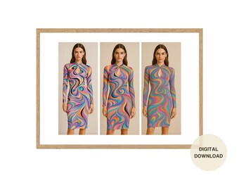 Lebendige AI Generierte Pucci Inspirierte Kleid Collage Mode Kunstdruck