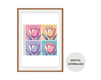Pastell Pop Art Tulpen – 4-Panel Modern Floral Wall Art Print