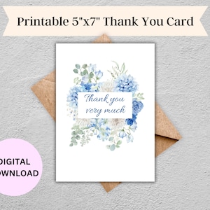 Muchas gracias Tarjeta de agradecimiento enmarcada por flores pintadas de azul cielo