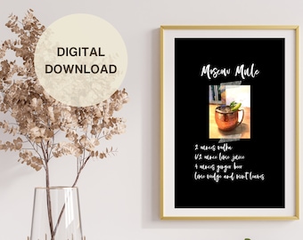 Creaciones artesanales: Arte mural con la receta del Moscow Mule.