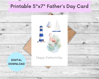 Nautical Love: Happy Father’s Day Card with Boats and Flamingo