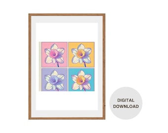 Pastell Pop Art Narzissen – 4-Panel Frühling Blumen Wand Kunst Druck