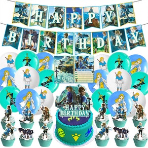 The Legend Of Zelda Game Themed Kids Birthday Party Decoration Set,  Including Banner, Balloons Kit, Cake Cupcake Toppers, Party Supplies