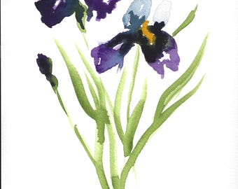 Niedzielne irysy | Fioletowy irys, akwarela, wydruk artystyczny | Botaniczna, kwiatowa sztuka ścienna