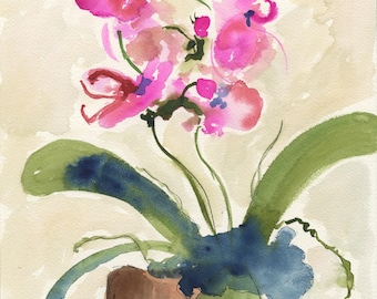 Orchidee Lisy | Różowy storczyk – akwarela | Kolorowa botaniczna sztuka ścienna