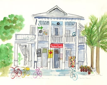 Jeszcze tylko jeden rozdział | Akwarela z Sundog Books | Sztuka ścienna „Seaside Florida”