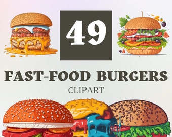 Fast-Food-Burger, transparenten Hintergrund Clipart, Fast-Food-Burger Bundle Illustrationen in PNG, Clipart Grafiken, Sofort Download