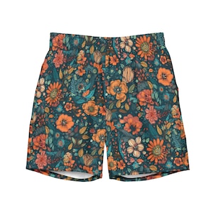 Boho Green and Teal Men’s Swim Trunks | Swim Shorts | BoardShorts | Anti-Chafe Inner Liner | Multiple Pocket | Sizes | Size Small to 6XL