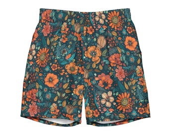 Boho Grün und Teal Herren Badehose | Badeshorts | Badeshorts | Anti-Scheuer-Innenfutter | Mehrere Taschen | Größen | Größe S bis 6XL