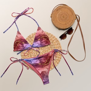 Pink and Gold Galaxy String Bikini Set | Double-Layered | UPF 50+ | Versatile | Sizes Small to 2XL | Trendy | Unique | Cheeky | Comfortable