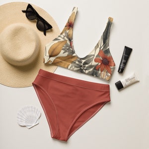 Set bikini a vita alta bicolore botanico / lusinghiero / trendy / mix and match / unico / comodo / sportivo / modesto / taglia da piccola a XL