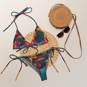 Kaktus String Bikini Set | Auffälliges Design | Doppellagig | UPF 50+ | Vielseitig | Sexy und Verspielt | Größen S bis 6XL | Schmeichelhaft