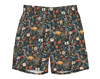 Calções de banho masculinos florais escuros | | Calções de banho | BoardShorts | Forro interno anti-atrito | Bolso Múltiplo | Tamanhos | Tamanho Pequeno a 6XL