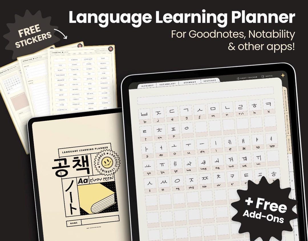 Language Learning Planner and Notebook, Hyperlinked Workbook, Study and ...