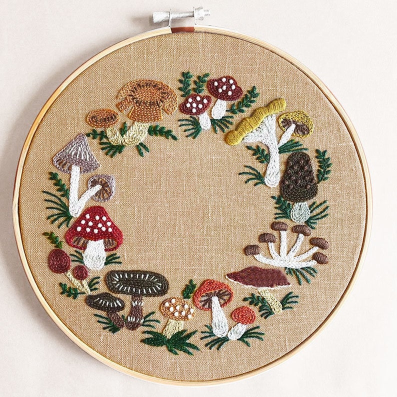 Mushroom Embroidery Kit, Needlecraft Kit, Embroidery Pattern, Beginners