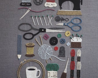 Embroidery Tools DIY Kit: Modern Needlecraft Pattern for Beginners