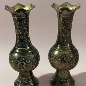 Bronze Made in Pakistan hand painted and carved wedding Vases