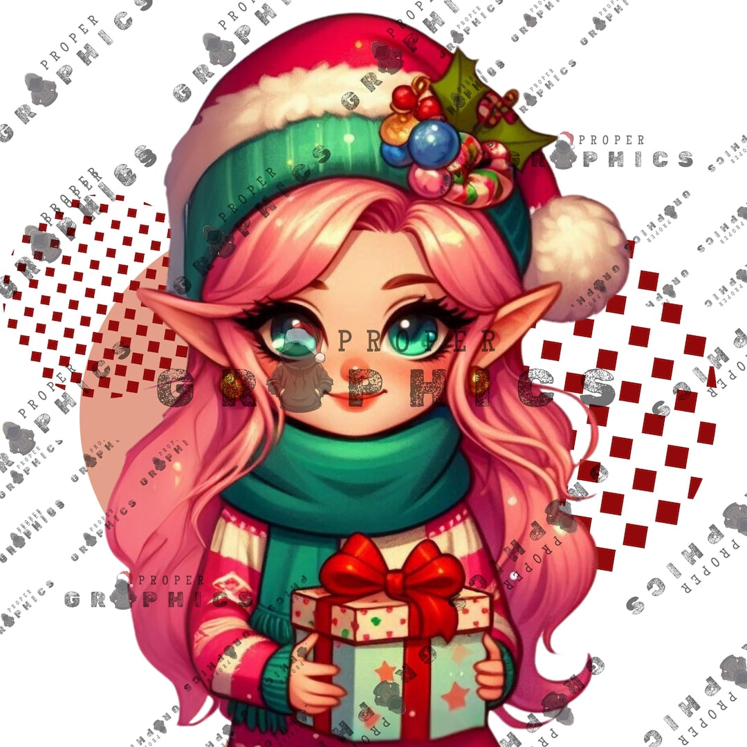 2 Cute Pink Haired Elves Santa's Little Helpers Christmas PNG Trending ...