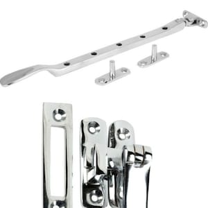 WINDOW fastener/stay/arm -POLISHED CHROME  old victorian style window fitting