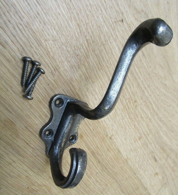 thumbnail image 2 of Vintage Cast Iron Coat Hooks – Rustic Old English Victorian Style Wall Pegs 2 of 3