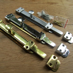SURFACE DOOR BOLT  Tower barrel stable security Slide Shoot bolt  Straight Gate Latch Lock  Polished brass satin chrome polished chrome 8&quot;