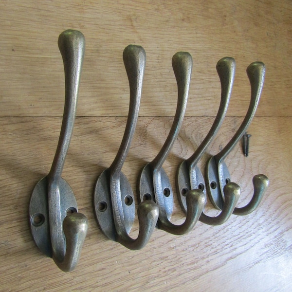 ANTIQUE BRASS Victorian hooks Cast iron Rustic Robe hat and coat hooks vintage old English Victorian retro pegs