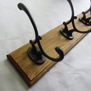 Rustic Oak coat hook rack rail Solid Wooden Wall Mounted cast iron Hat and Coat Hooks British Handmade 5 /3 HOOK OPTIONS