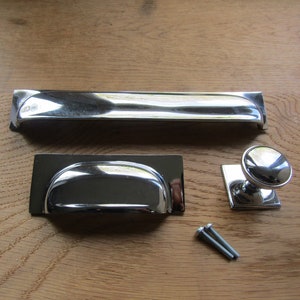 Furniture handles POLISHED CHROME solid brass vintage cabinet handle cupboard drawer cup pull knob retro upcycle restoration