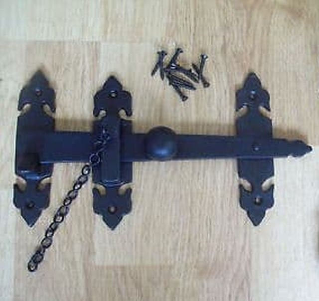 Türriegel Antik Alt, Rustikal, In Eisen Matt Schwarz Lackiert 300mm, Stangenriegel Für Alte Und Neue Tür, Mit Feder 8685es