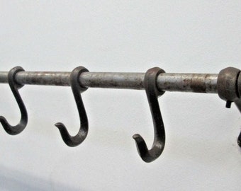 Acero de hierro rústico Vintage Casa de campo Herrero rústico Cocina utensilio olla sartén gancho soporte de estante
