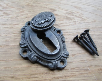 Rustic KEYHOLE cover escutcheon key hole plate covered cast iron Vintage decorative ornate fancy cover