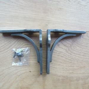 PAIR of Rustic iron shelf brackets Scaffold antique vintage 5&quot; INDUSTRIAL GALLOWS old retro shelving brackets Antique Iron finish