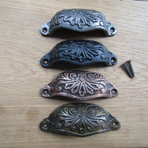 ORNATE CUP HANDLE vintage cabinet handle cupboard drawer shell handle Antique iron Black Antique brass copper