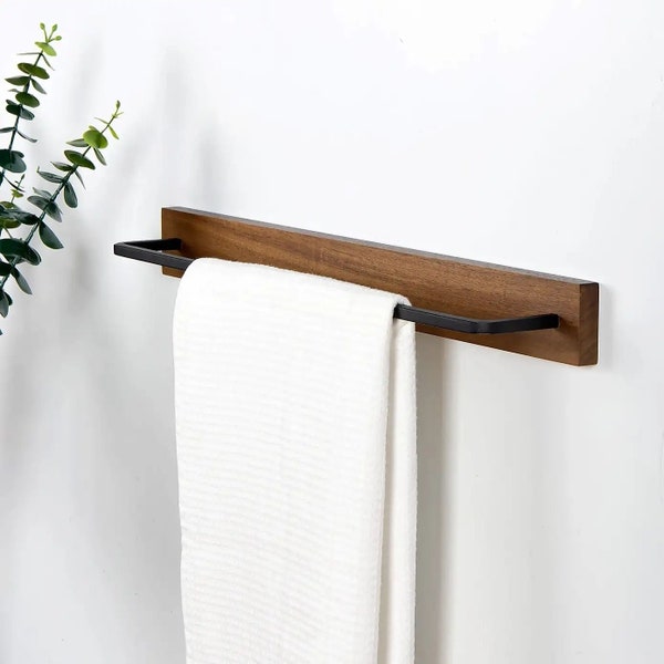 Bathroom TOWEL RAIL rustic industrial Black wooden towel Rack towel holder towel rail