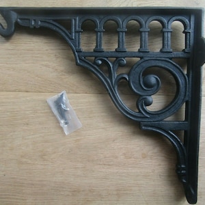 Rustic iron 14&quot; HOOK BRACKET  Heavy cast iron vintage old railway Garden porch Hanging Basket Bracket Hook plants lantern chime hanging hook