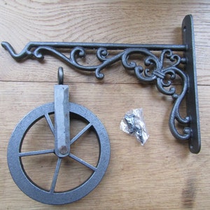 PULLEY/HOOK BRACKET Cast Iron porch Rustic Hanging Basket Bracket Hook plants Light sconce lantern chime hanging hook