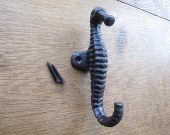 Rustic iron vintage coat hook retro SEAHORSE hanger pegs vintage cast iron antique iron finish