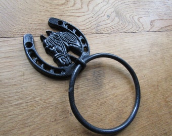 Black Equestrian Horse Shoe Tie Ring on Plate