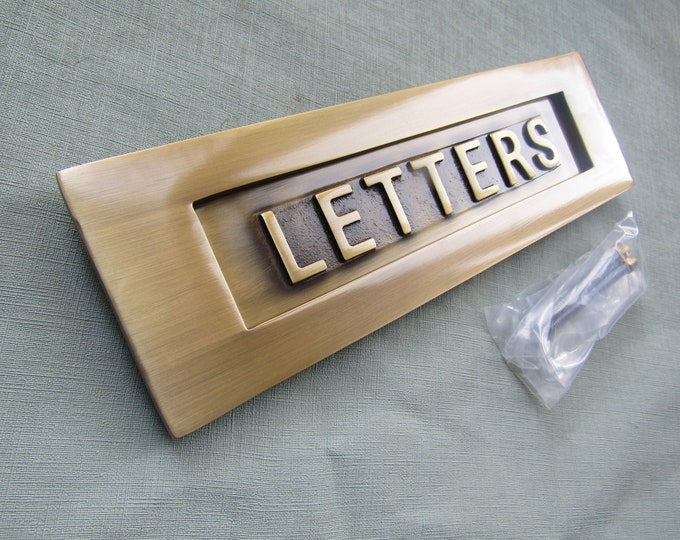 HEAVY SPRUNG SOLID BRASS LETTER BOX POSTAL PLATE COVER VICTORIAN
