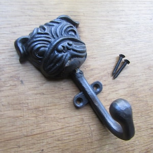 Rustic iron vintage coat hook retro DOG FACE hanger pegs vintage cast iron antique iron finish