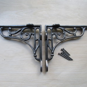 PAIR of Rustic iron shelf brackets Scaffold antique vintage style VICTORIAN SCROLL 5&quot; old vintage retro  shelving brackets Iron finish